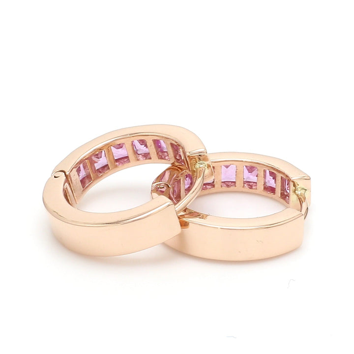 Pink Sapphire Princess Cut Huggies - qivii