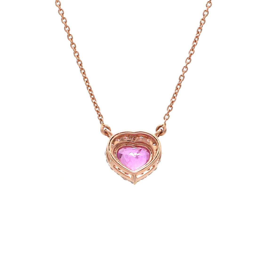 Pink Sapphire Heart With Diamond Pendant Gold - qivii