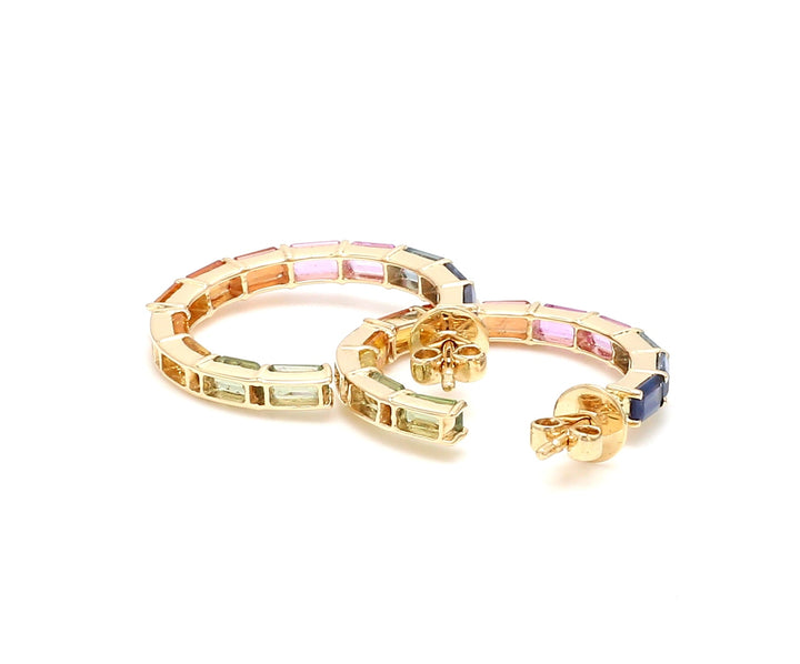 Rainbow Sapphire Thin Octagon Hoops - qivii