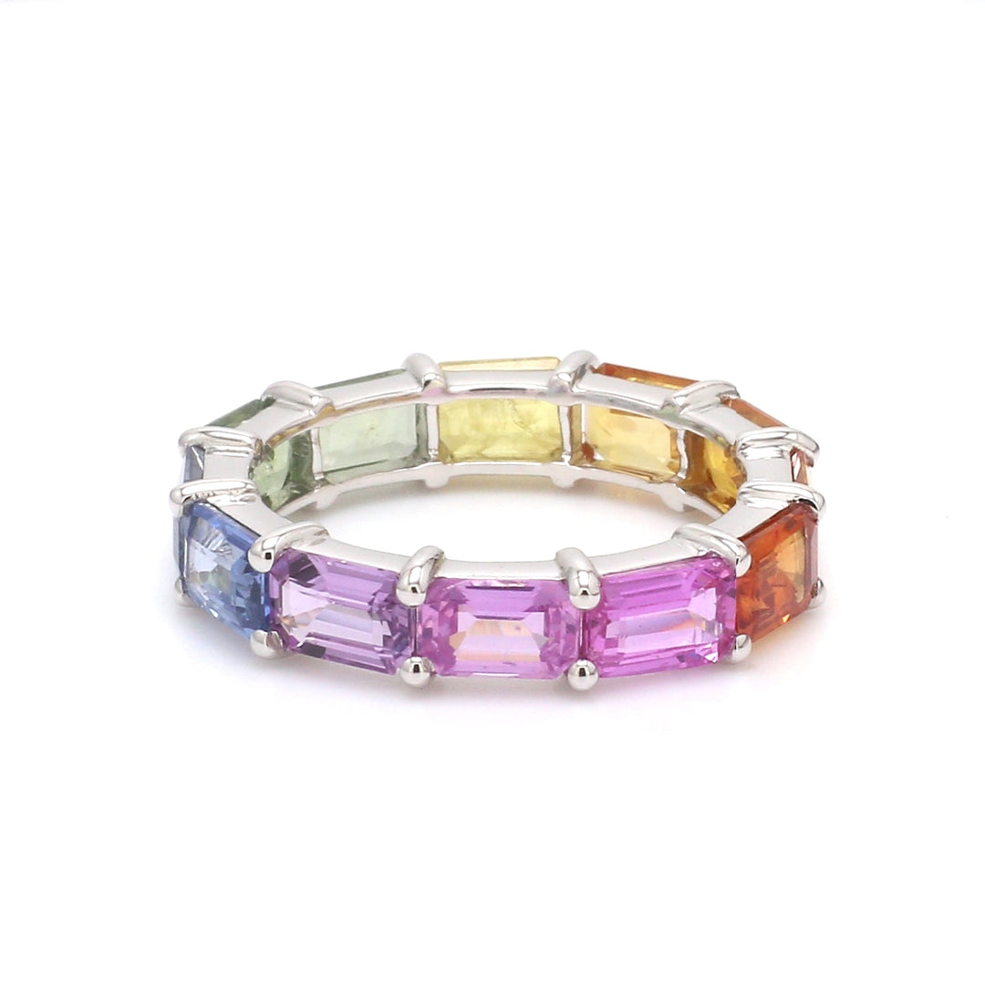 Rainbow Sapphire Emerald Cut Horizontal Ring - qivii