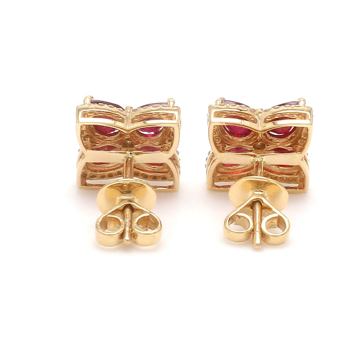 Ruby Pear Floral Studs With Diamond - qivii