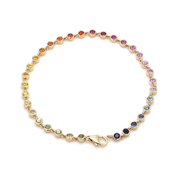 Rainbow Sapphire Round Link Chain Bracelet - qivii