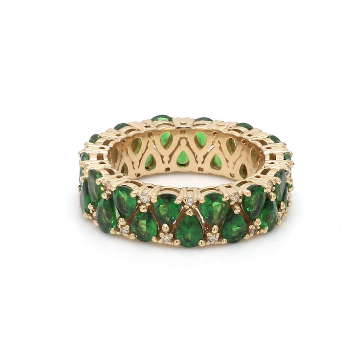Tsavorite Pear and Diamond Ring - qivii