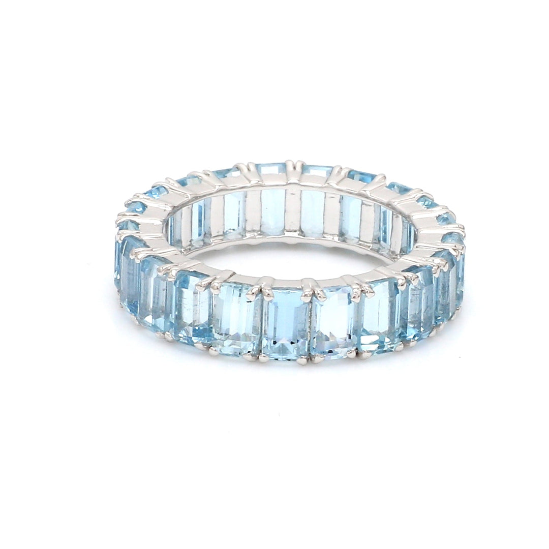 Aquamarine Octagon Eternity Band Ring - qivii