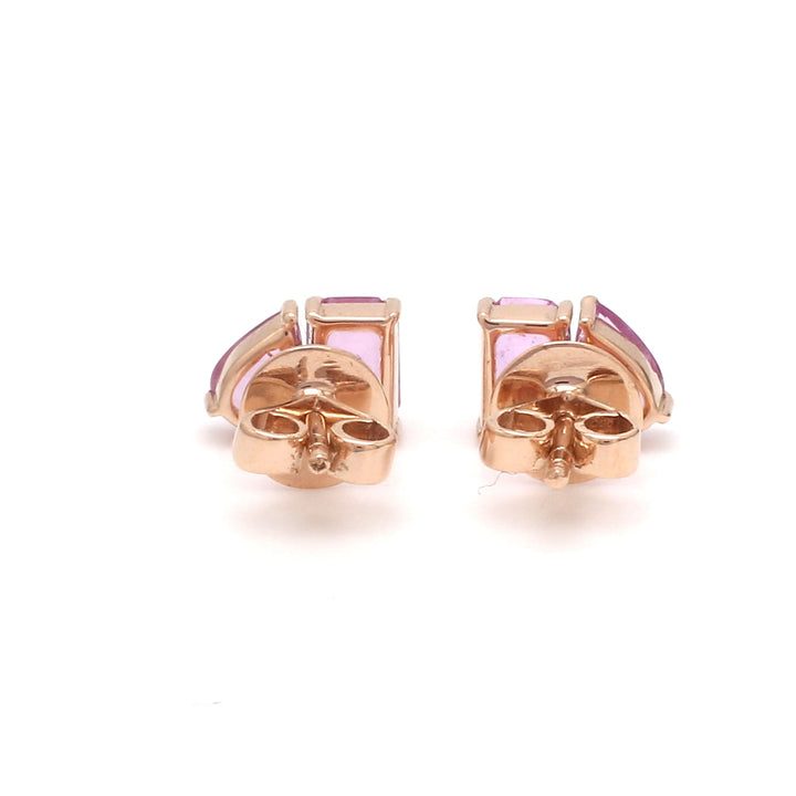 Pink Sapphire Octagon And Pear Two Stone Studs Earring - qivii
