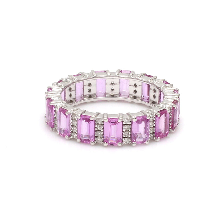 Pink Sapphire Emerald cut Diamond Eternity Band Ring - qivii