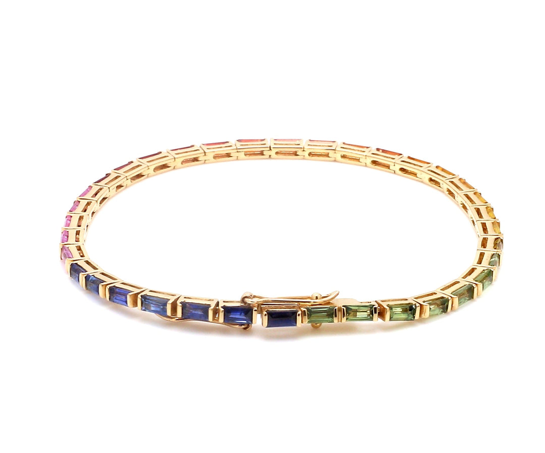 Rainbow Sapphire Baguette Bar Set Bracelet - qivii