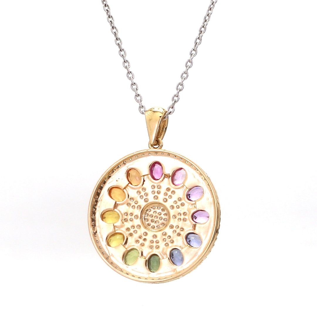 Rainbow Sapphire Oval and Diamond Disc Pendant - qivii