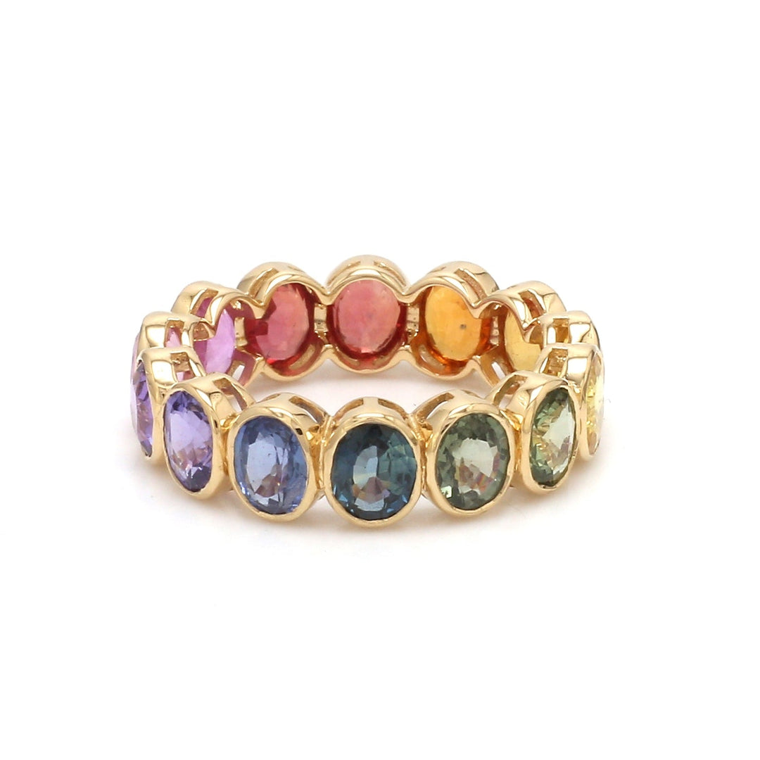 Rainbow Sapphire Oval Bezel Set Ring - qivii