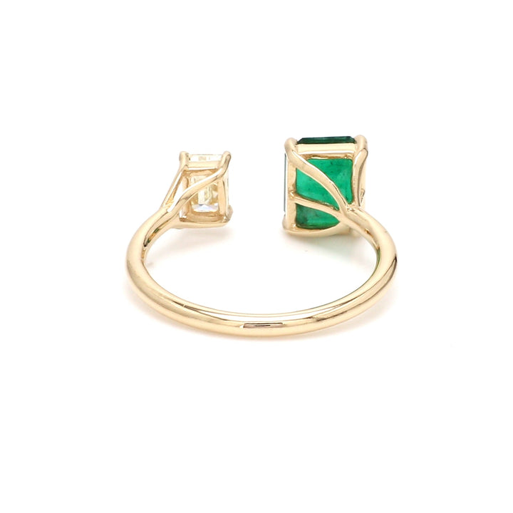 Emerald and Emerald Cut Diamond Open Ring - qivii