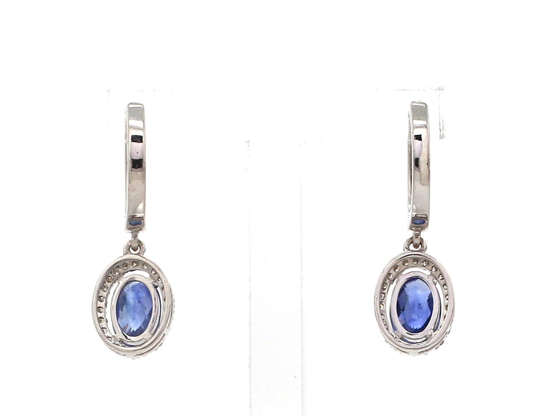 Blue Sapphire Oval Diamond Halo Mini Earrings - qivii