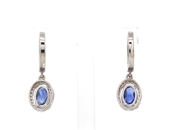Blue Sapphire Oval Diamond Halo Mini Earrings - qivii