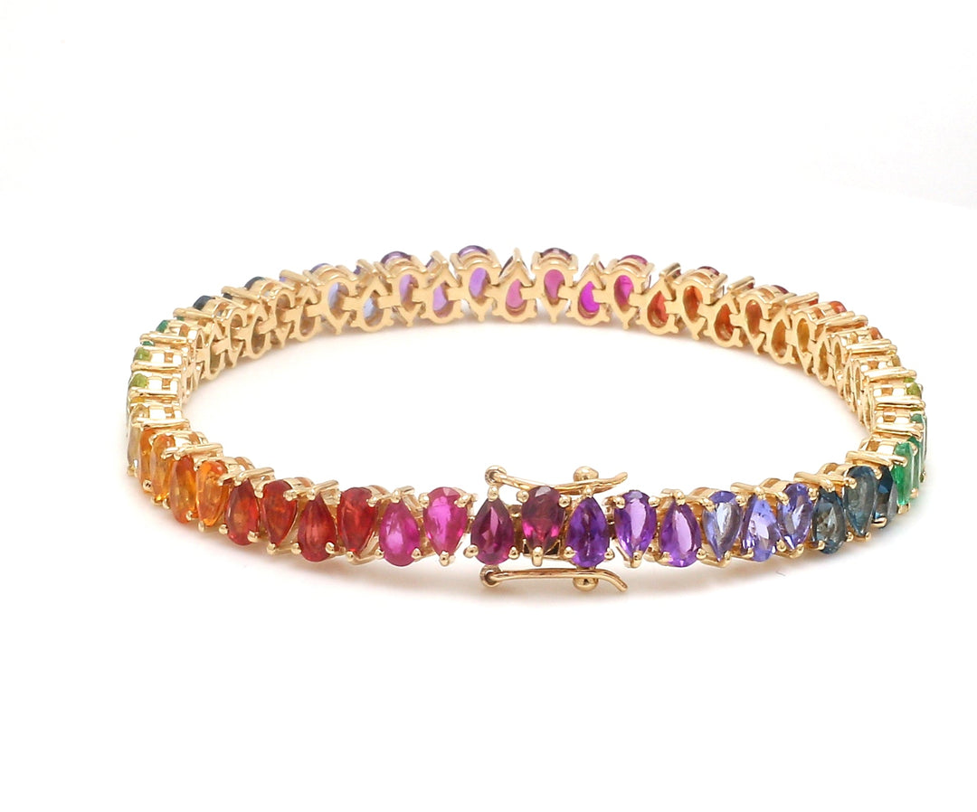 Rainbow Gemstone Pear Alternate Tennis Bracelet - qivii