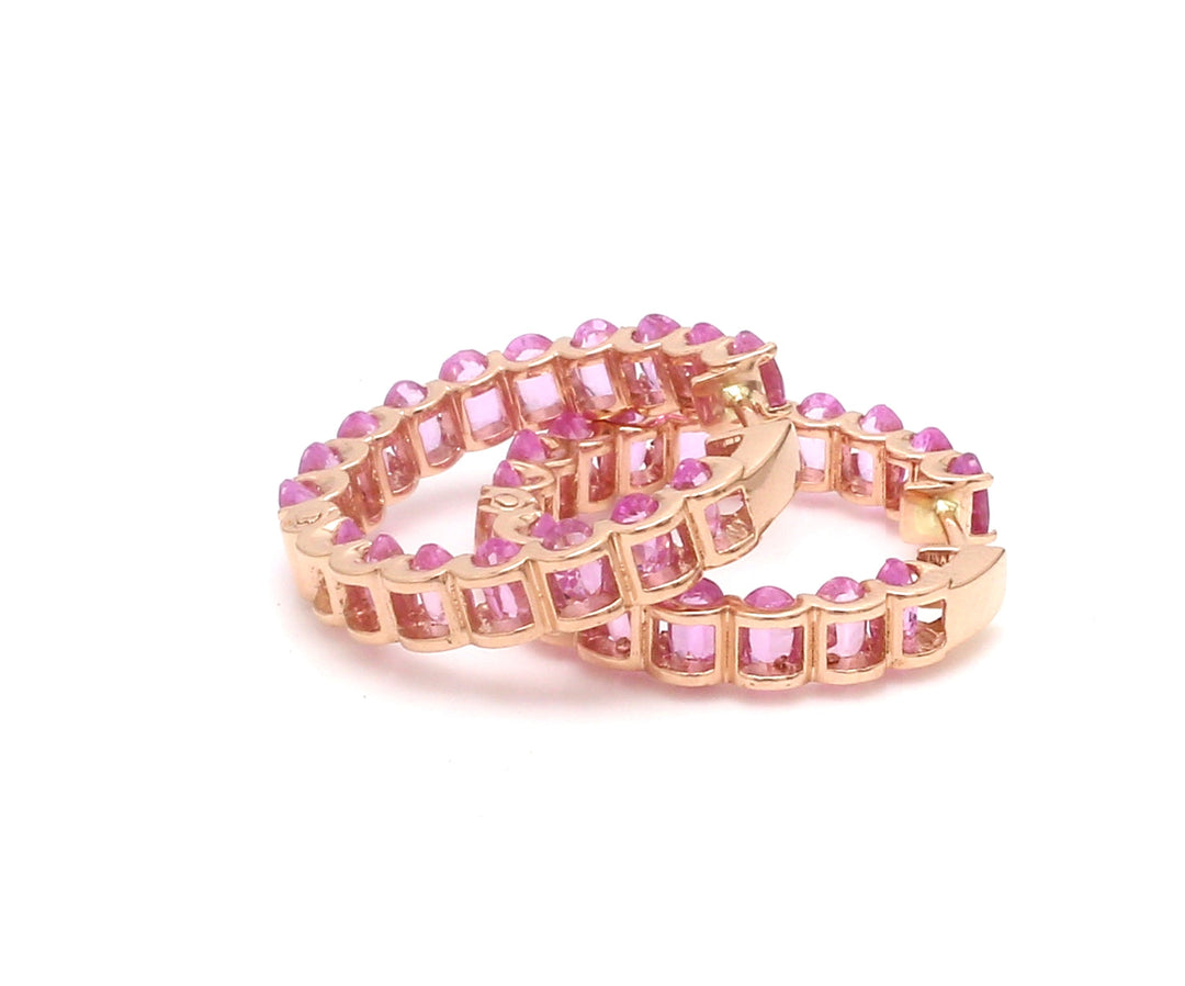 Pink Sapphire Oval Mini Hoops - qivii