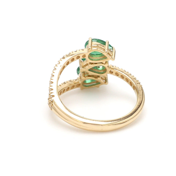 Emerald Three Pear Diamond Ring - qivii
