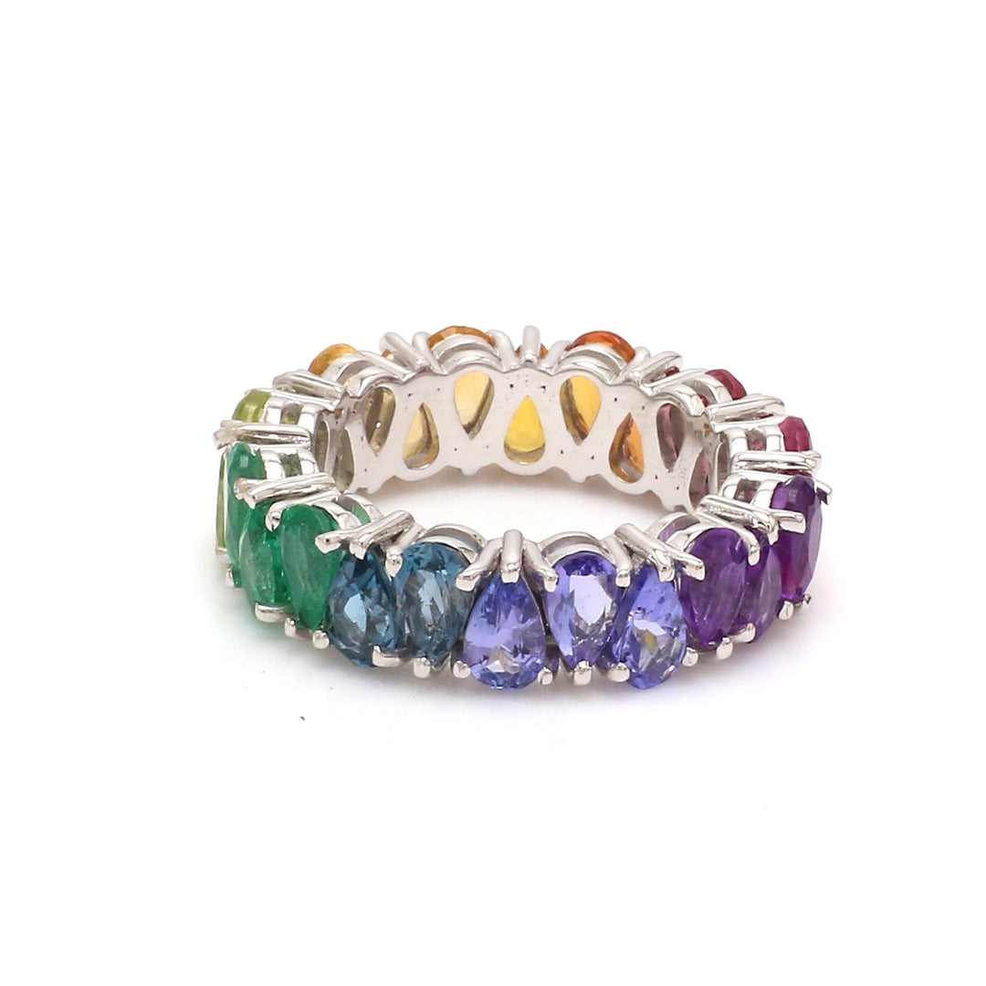 Rainbow Gemstone Pear Upside Down Ring - qivii