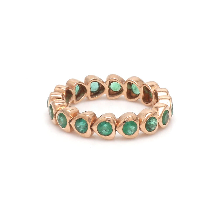 Emerald Round Bezel Set Heart Ring - qivii