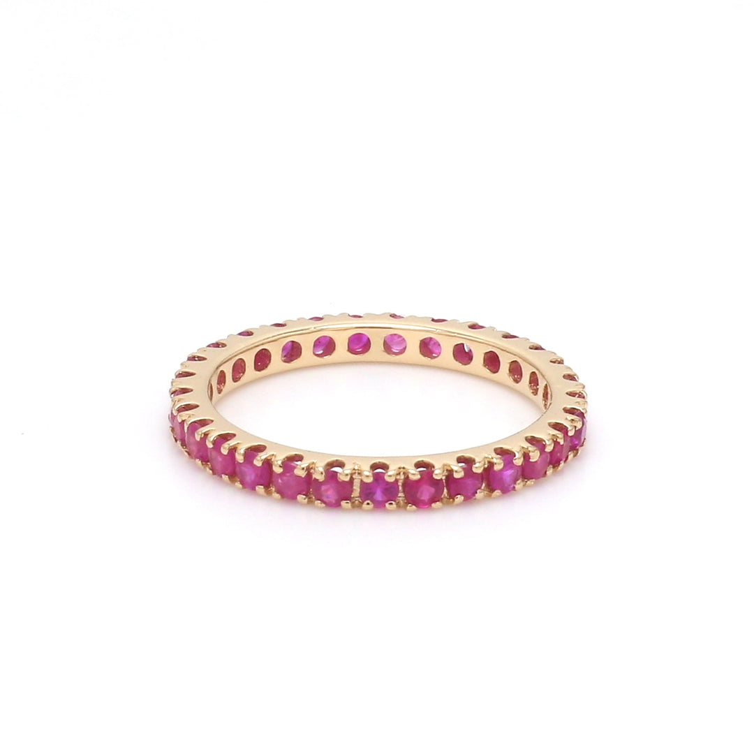 Pink Sapphire Round Thin Band Ring - qivii