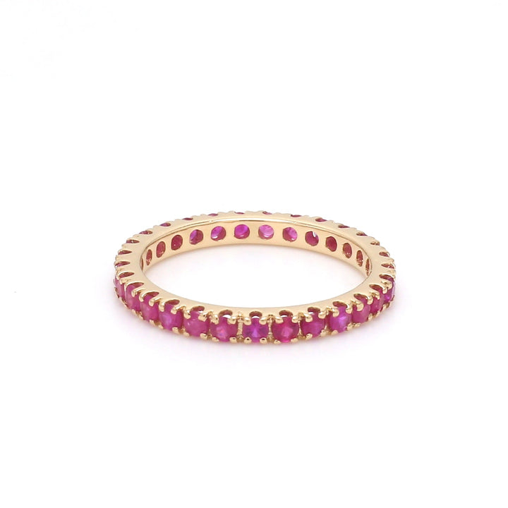 Pink Sapphire Round Thin Band Ring - qivii