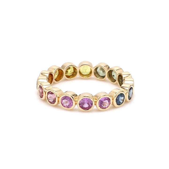 Rainbow Sapphire 3MM Bezel Set ring - qivii