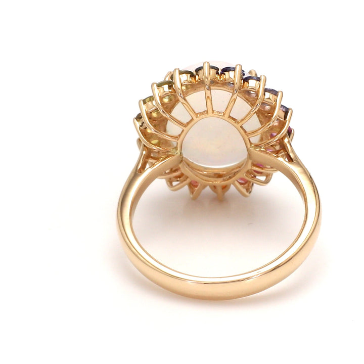 Opal and Rainbow Sapphire Halo Ring - qivii