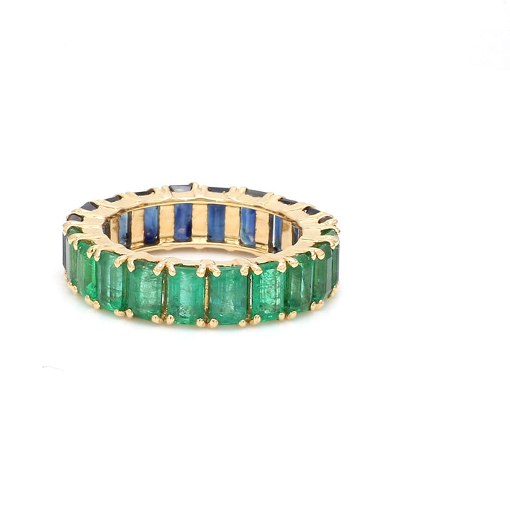 Emerald Blue Sapphire Octagon Half & Half Ring - qivii