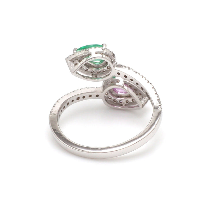 Emerald Pink Sapphire Diamond Pear Ring - qivii