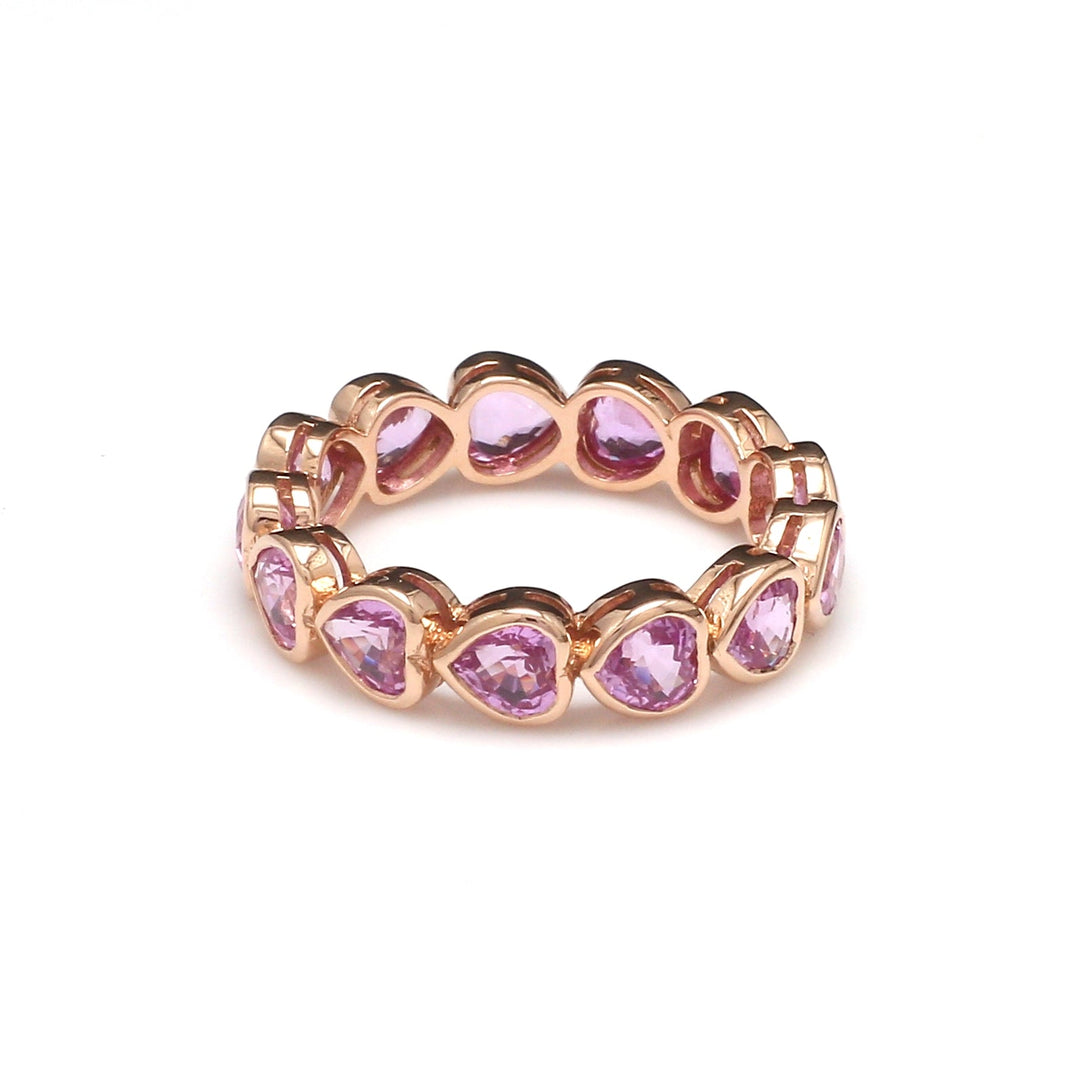 Pink Sapphire Heart Bezel Set East West Ring - qivii