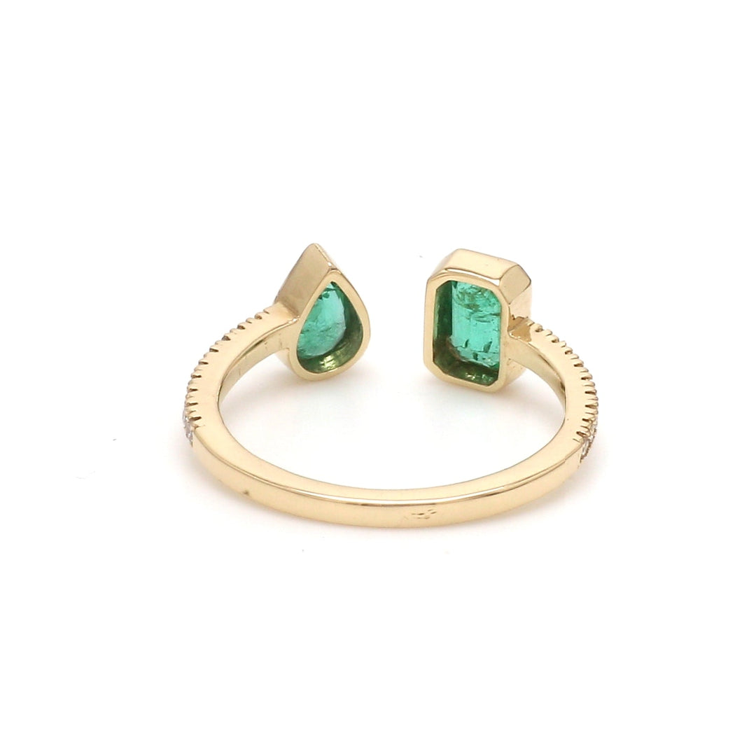 Emerald Octogen Pear Bezel Set Open Ring - qivii