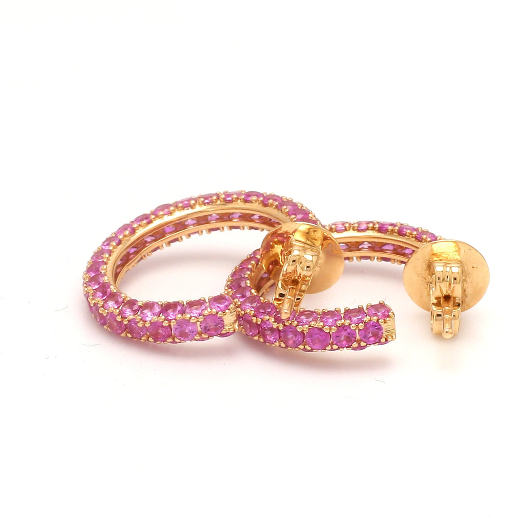 Pink Sapphire Pave Set Small Hoops - qivii