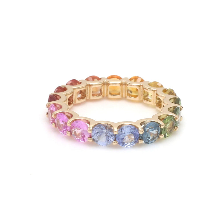 Rainbow Sapphire Round U-Prong Ring - qivii