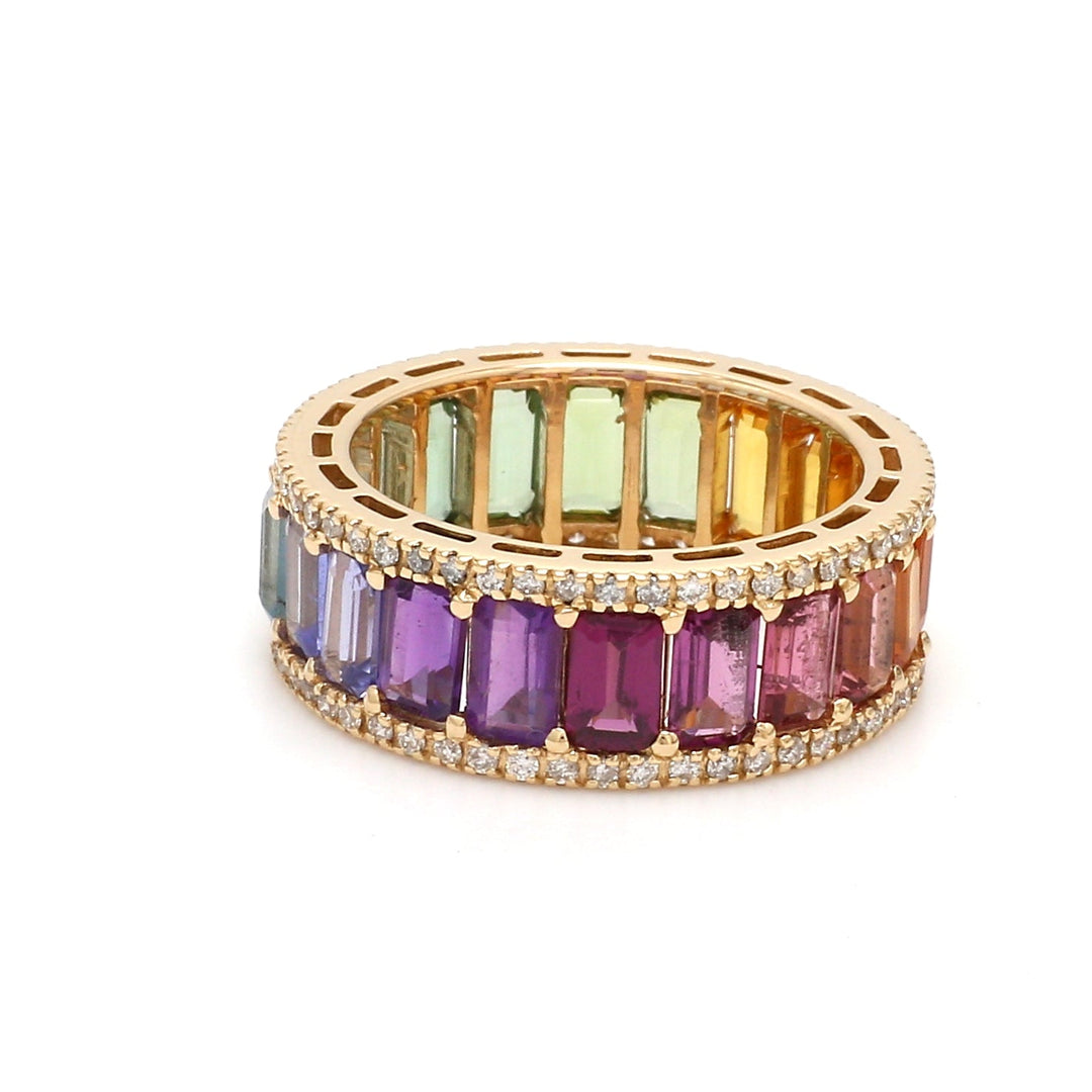 Rainbow Gemstone Octagon and Diamond Ring - qivii