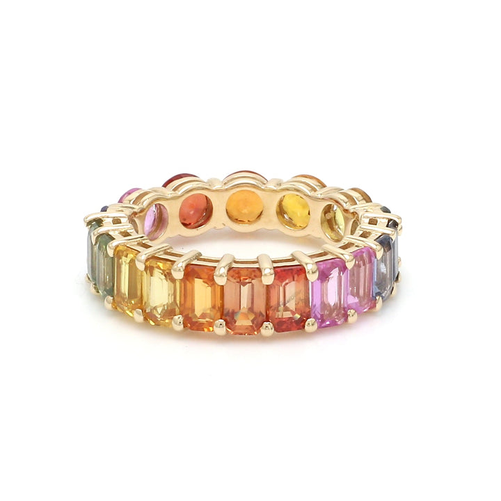 Rainbow Sapphire Half Emerald Cut and Half Round Ring - qivii