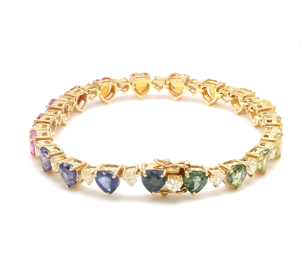 Rainbow Sapphire and Diamond Heart Bracelet - qivii