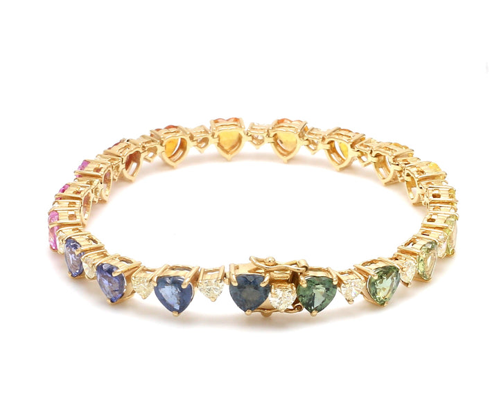 Rainbow Sapphire and Diamond Heart Bracelet - qivii