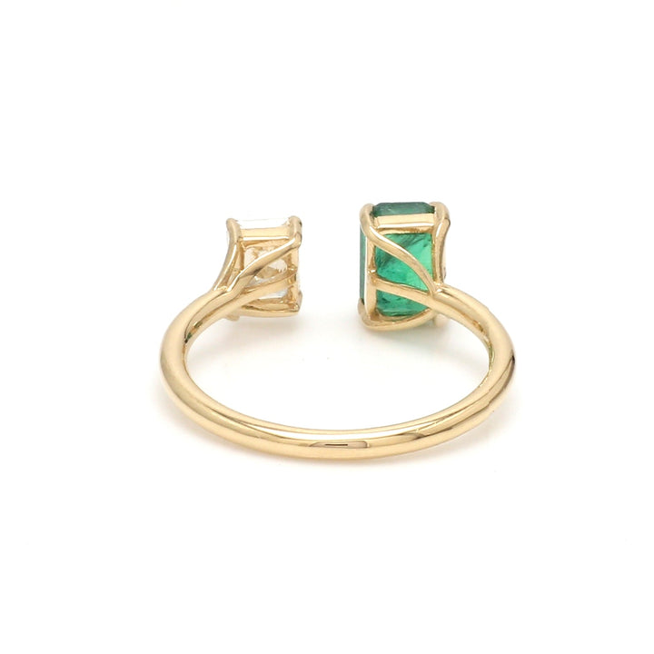 Emerald and Radiant Cut Diamond Open Ring - qivii