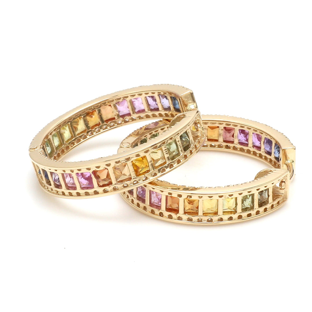 Rainbow Sapphire Princess Cut Diamond Hoops - qivii