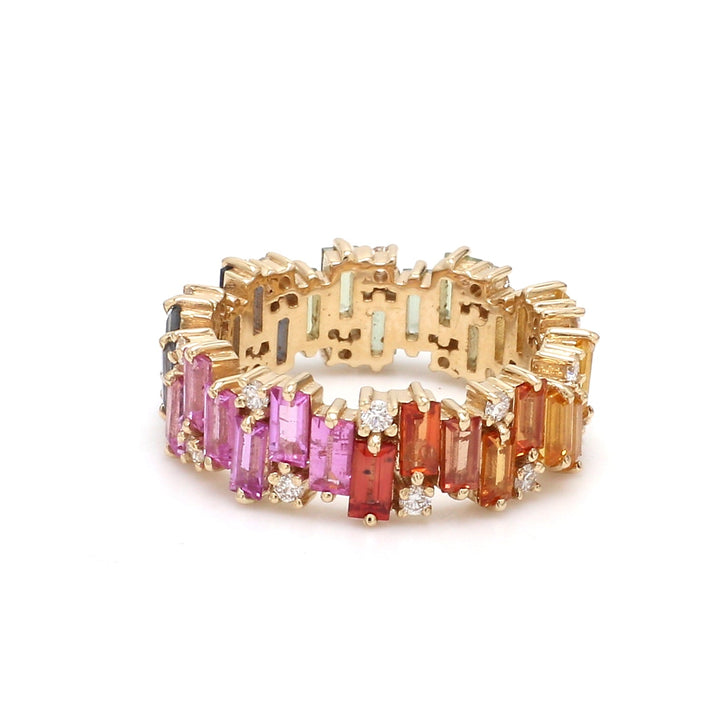 Rainbow Sapphire Baguette and Diamond Ring - qivii