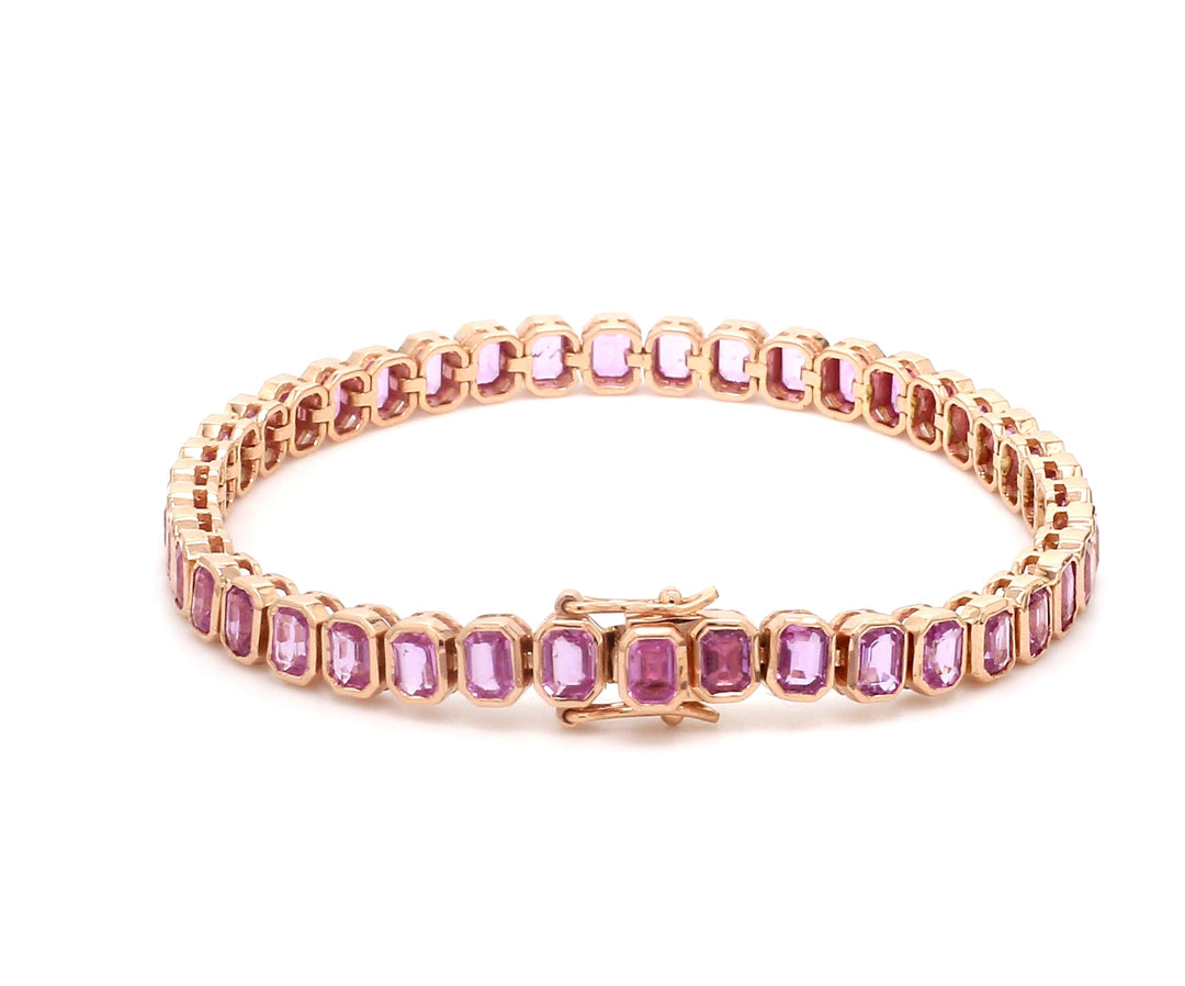 Pink Sapphire Emerald Cut Bezel Set Bracelet - qivii