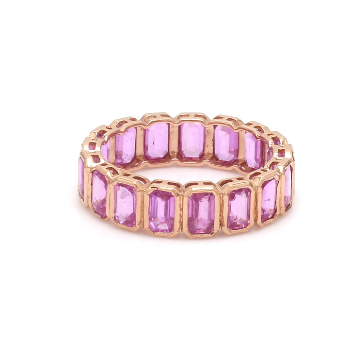 Pink Sapphire Emerald Cut Bezel Set Ring - qivii