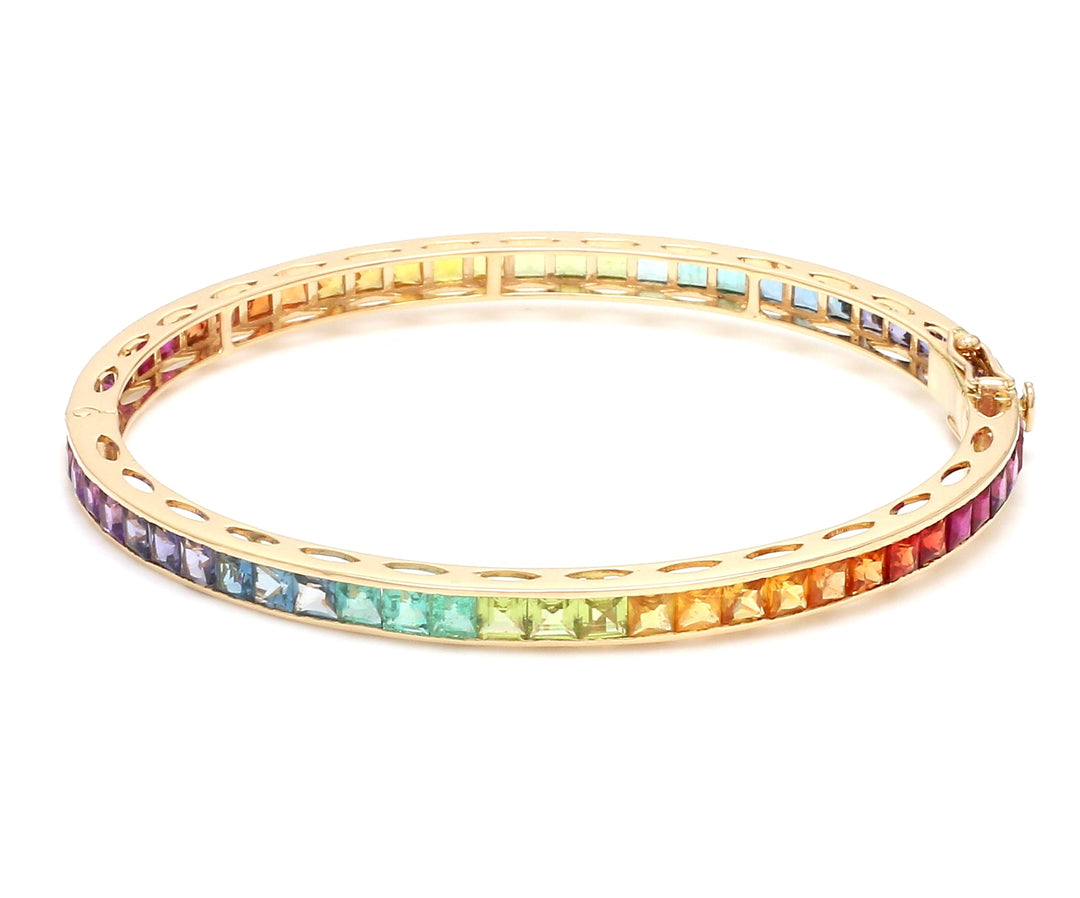 Rainbow Gemstone Princess Cut Bangle - qivii