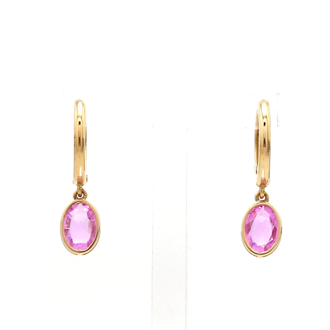 Pink Sapphire Bezel Set Oval Mini Earrings - qivii