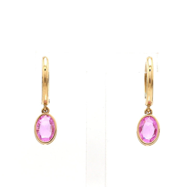Pink Sapphire Bezel Set Oval Mini Earrings - qivii