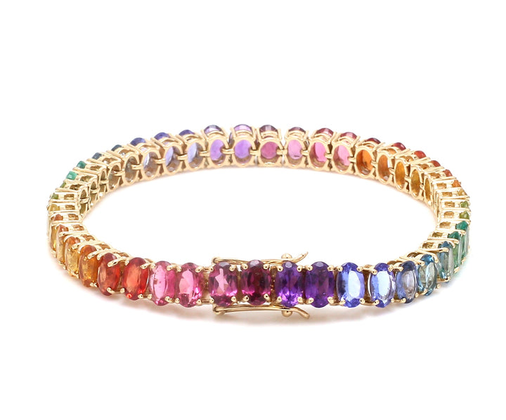 Rainbow Gemstone Vertical Oval Bracelet - qivii