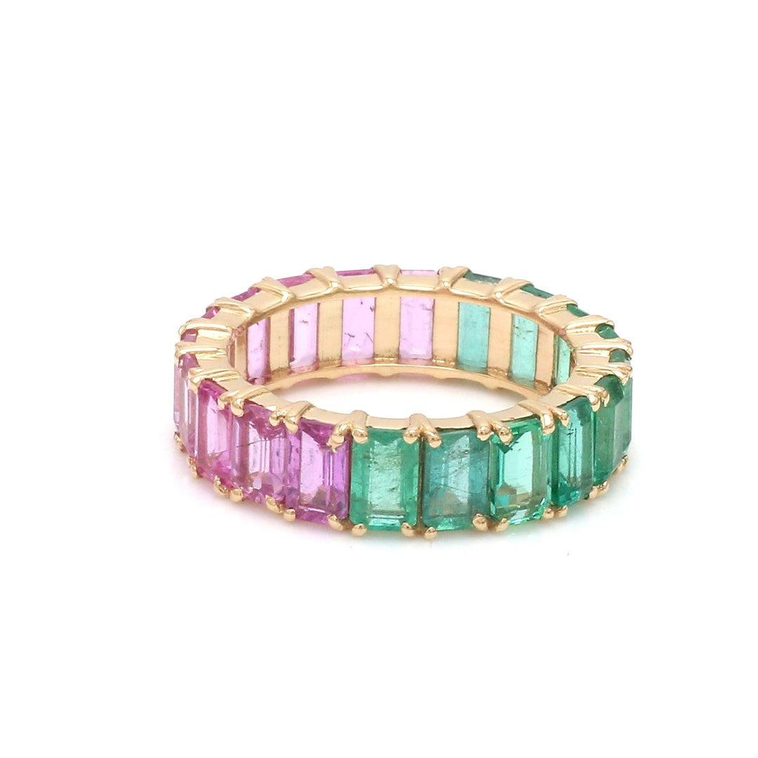 Emerald And Pink Sapphire Half and Half Eternity Ring - qivii