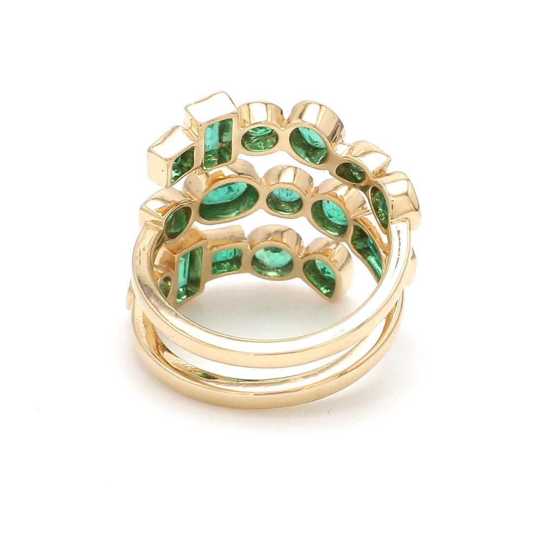 Emerald Mix Shape Bezel Set Spiral Ring - qivii