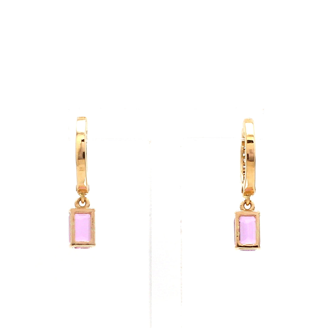 Pink Sapphire Octagon Mini Huggies Earrings - qivii