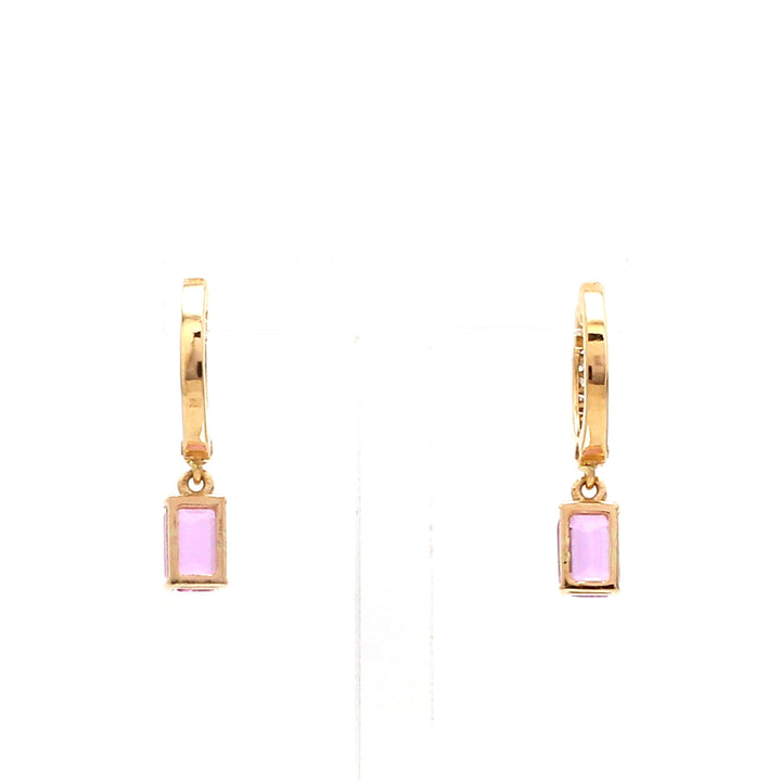 Pink Sapphire Octagon Mini Huggies Earrings - qivii