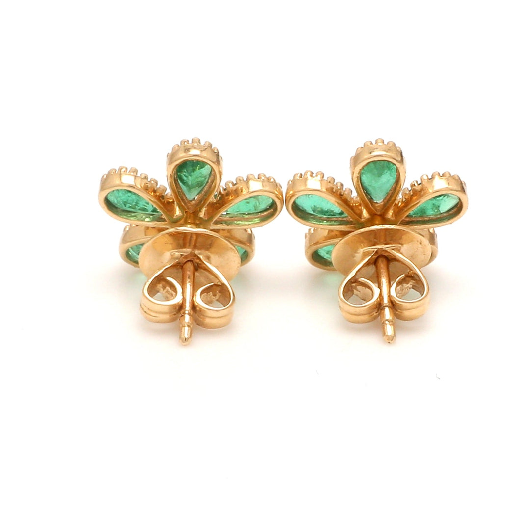 Emerald Pear Cut Diamond Floral Studs - qivii