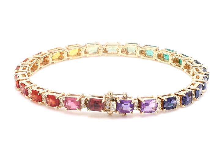 Rainbow Gemstone Emerald Cut and Diamond Bracelet - qivii
